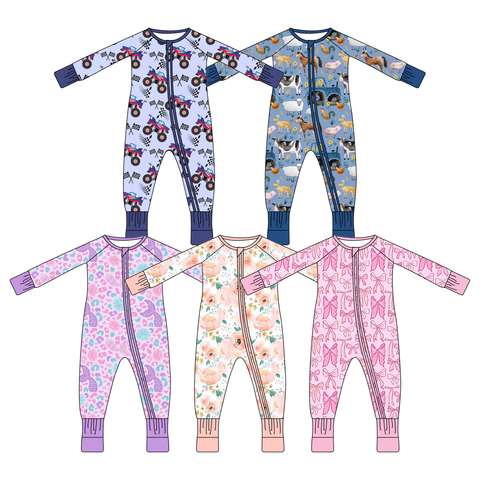 Oekotex 100 Wholesale Whatnot Ready To Ship Blind Box Bamboo Clothes Toddler Sleepers Character Print Baby Bamboo Zippy Pajamas Mystery B Custom Supplier